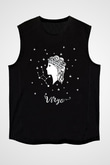 Başak Burcu Baskılı Unisex Siyah Kolsuz Tişört - Tshirt