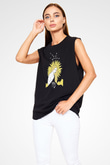 Başak Burcu Baskılı Unisex Siyah Kolsuz Tişört - Tshirt
