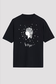 Başak Burcu Baskılı Unisex Siyah Oversize Tişört - Tshirt