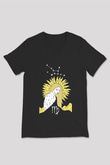 Başak Burcu Baskılı Unisex Siyah V Yaka Tişört - Tshirt