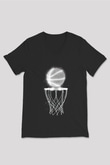 Basketbol Baskılı Unisex Siyah  V Yaka Tişört