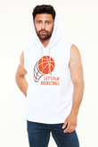 Basketbol Beyaz Unisex Kapüşonlu Kolsuz Tişört