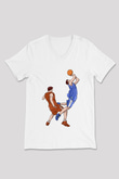 Basketbol Beyaz Unisex V Yaka Tişört