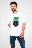 Bateri Baskılı Beyaz Unisex Oversize Tişört - Tshirt