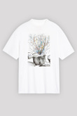 Bateri Baskılı Beyaz Unisex Oversize Tişört - Tshirt