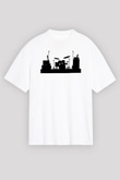 Bateri Baskılı Beyaz Unisex Oversize Tişört - Tshirt