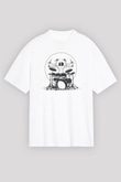 Bateri Baskılı Beyaz Unisex Oversize Tişört - Tshirt