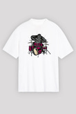 Bateri Baskılı Beyaz Unisex Oversize Tişört - Tshirt