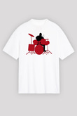 Bateri Baskılı Beyaz Unisex Oversize Tişört - Tshirt