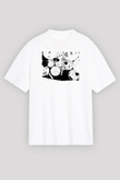 Bateri Baskılı Beyaz Unisex Oversize Tişört - Tshirt