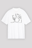Bateri Baskılı Beyaz Unisex Oversize Tişört - Tshirt