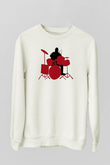 Bateri Baskılı Beyaz Unisex Sweatshirt