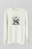 Bateri Baskılı Beyaz Unisex Sweatshirt