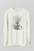Bateri Baskılı Beyaz Unisex Sweatshirt
