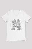 Bateri Baskılı Beyaz Unisex V Yaka Tişört - Tshirt
