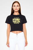 Bateri Baskılı Siyah Crop Top Kadın Tişört - Tshirt