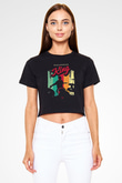 Bateri Baskılı Siyah Crop Top Kadın Tişört - Tshirt
