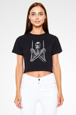 Bateri Baskılı Siyah Crop Top Kadın Tişört - Tshirt