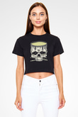 Bateri Baskılı Siyah Crop Top Kadın Tişört - Tshirt