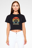 Bateri Baskılı Siyah Crop Top Kadın Tişört - Tshirt