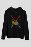 Bateri Baskılı Unisex Siyah Hoodie