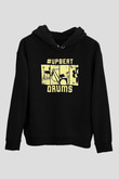 Bateri Baskılı Unisex Siyah Hoodie