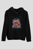 Bateri Baskılı Unisex Siyah Hoodie