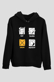 Bateri Baskılı Unisex Siyah Hoodie