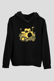 Bateri Baskılı Unisex Siyah Hoodie