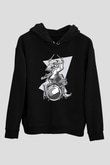 Bateri Baskılı Unisex Siyah Hoodie
