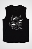 Bateri Baskılı Unisex Siyah Kolsuz Tişört - Tshirt