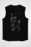 Bateri Baskılı Unisex Siyah Kolsuz Tişört - Tshirt