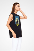 Bateri Baskılı Unisex Siyah Kolsuz Tişört - Tshirt
