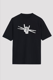 Bateri Baskılı Unisex Siyah Oversize Tişört - Tshirt