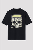 Bateri Baskılı Unisex Siyah Oversize Tişört - Tshirt