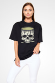Bateri Baskılı Unisex Siyah Oversize Tişört - Tshirt