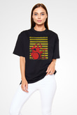 Bateri Baskılı Unisex Siyah Oversize Tişört - Tshirt