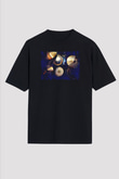 Bateri Baskılı Unisex Siyah Oversize Tişört - Tshirt
