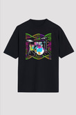Bateri Baskılı Unisex Siyah Oversize Tişört - Tshirt
