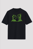 Bateri Baskılı Unisex Siyah Oversize Tişört - Tshirt