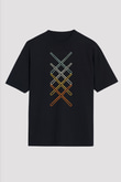 Bateri Baskılı Unisex Siyah Oversize Tişört - Tshirt