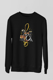 Bateri Baskılı Unisex Siyah Sweatshirt
