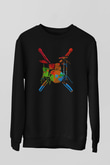 Bateri Baskılı Unisex Siyah Sweatshirt