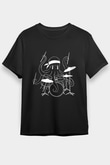 Bateri Baskılı Unisex Siyah Tişört - Tshirt