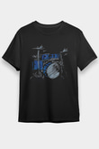 Bateri Baskılı Unisex Siyah Tişört - Tshirt