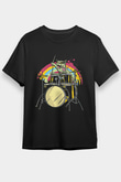 Bateri Baskılı Unisex Siyah Tişört - Tshirt