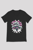 Bateri Baskılı Unisex Siyah V Yaka Tişört - Tshirt