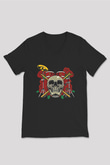 Bateri Baskılı Unisex Siyah V Yaka Tişört - Tshirt