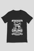 Bateri Baskılı Unisex Siyah V Yaka Tişört - Tshirt