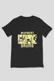 Bateri Baskılı Unisex Siyah V Yaka Tişört - Tshirt